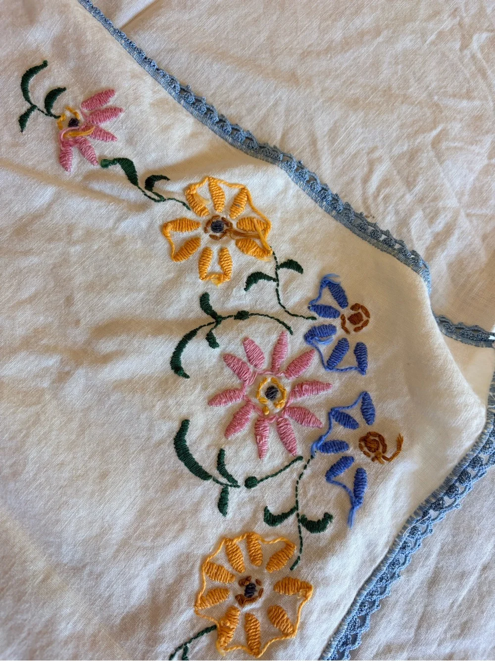 Handmade Embroidered Floral Tablecloth